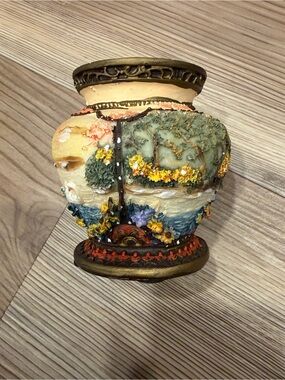 Vintage Hand Painted Tinket Urn with Swans and Floral Scenery